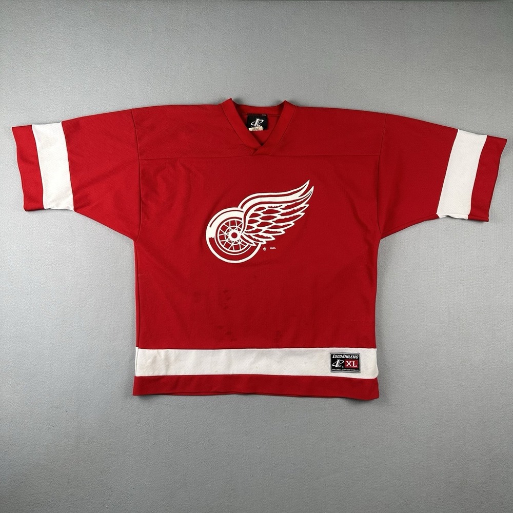 Vintage 90s Detroit Red Wings Jersey Men's XL Red White Logo Athletic Hockey NHL